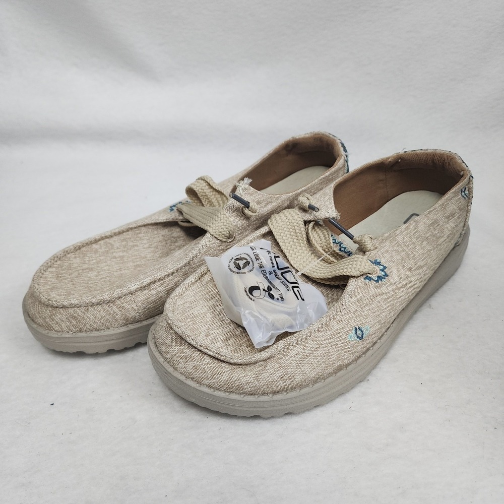 Hey Dude Wendy Flora 122166017 Slip On Shoes Women's US 7 Sunflower Beige Canvas